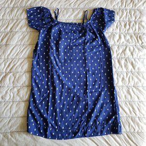 Old Navy Off-The-Shoulder Blue White Pattern Shift Dress XS Modal